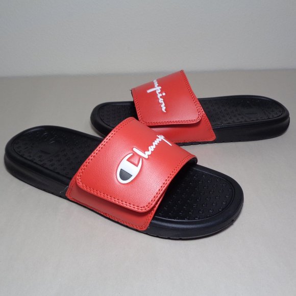 Champion Size 6 M LOGO SLIDE Red Black Sandals New Girls Kids Shoes - Picture 1 of 13